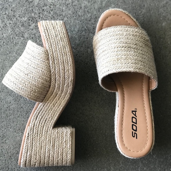 Last One! 🚨 Soda Shoes Bertha Nude Woven Jute Wedge Heel Sandal - Picture 3 of 9